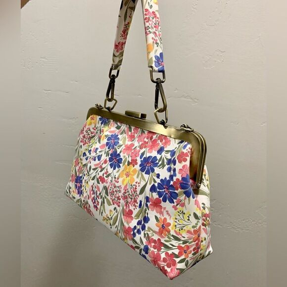 Handmade Genuine Nubuck Calfskin Floral Print Push-lock Bag & 2 Chains Style - Picture 11 of 16